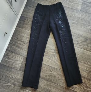 Niki Livas Y2K Black High-Waisted Straight Leg Embroidered Trousers Size 4